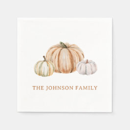 Personalized Family Name Thankful Neutral Pumpkin スタンダードカクテルナプキン