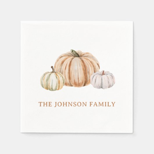 Personalized Family Name Thankful Neutral Pumpkin スタンダードカクテルナプキン (正面)