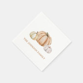 Personalized Family Name Thankful Neutral Pumpkin スタンダードカクテルナプキン (角)