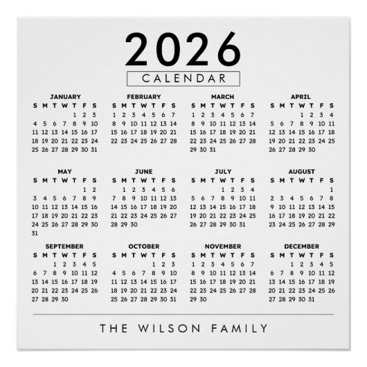 Personalized Family Name Wall Calendar 2026 ポスター (正面)