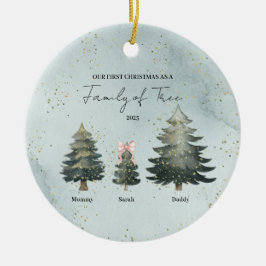 Personalized Family of Three Christmas Ornament セラミックオーナメント