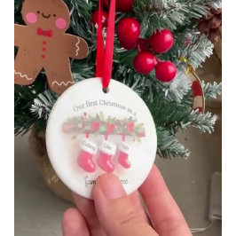 Personalized Family of Three Christmas Ornament セラミックオーナメント