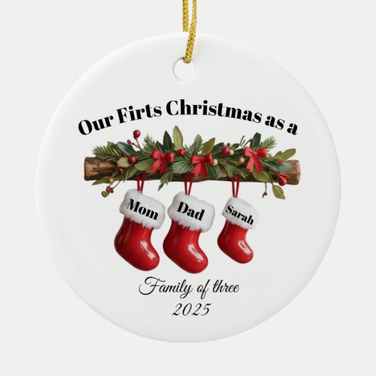 Personalized Family of Three Christmas Ornament セラミックオーナメント (正面)
