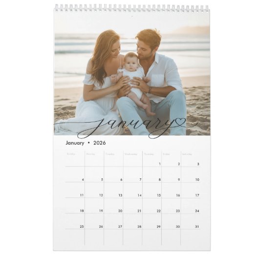 Personalized Family Photo Calendar Minimal Script カレンダー (1月 2026)