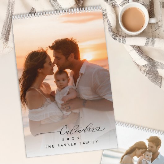 Personalized Family Photo Calendar Minimal Script カレンダー