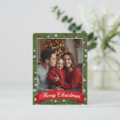 Personalized Family Photo Christmas Greenery シーズンポストカード (スタンド正面)