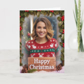 Personalized Family Photo Christmas Rustic Wood カード (正面)