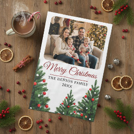 Personalized Family Photo Christmas Tree キッチンタオル