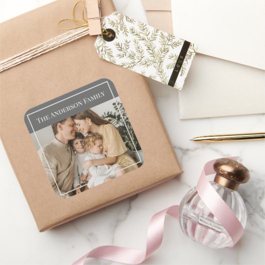 Personalized Family Photo | Custom Family Name スクエアシール (ギフト)