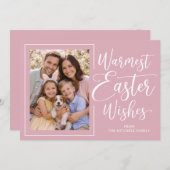 Personalized Family Photo Happy Easter Blush Pink シーズンカード (正面/裏面)