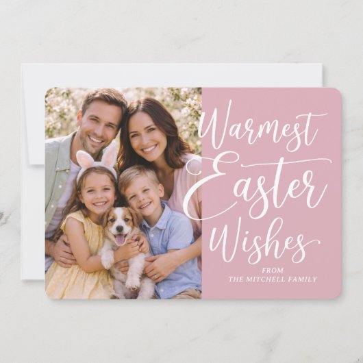 Personalized Family Photo Happy Easter Blush Pink シーズンカード (正面)