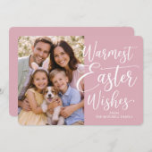 Personalized Family Photo Happy Easter Blush Pink シーズンカード (正面/裏面)