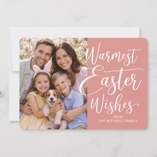 Personalized Family Photo Happy Easter Coral Pink シーズンカード (正面)
