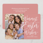 Personalized Family Photo Happy Easter Coral Pink シーズンカード (正面/裏面)