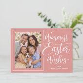 Personalized Family Photo Happy Easter Coral Pink シーズンカード (スタンド正面)