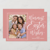 Personalized Family Photo Happy Easter Coral Pink シーズンカード (正面/裏面)