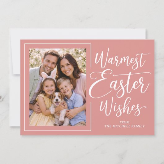 Personalized Family Photo Happy Easter Coral Pink シーズンカード (正面)