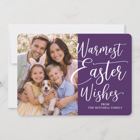 Personalized Family Photo Happy Easter Dark Purple シーズンカード (正面)