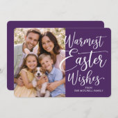 Personalized Family Photo Happy Easter Dark Purple シーズンカード (正面/裏面)