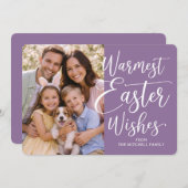 Personalized Family Photo Happy Easter On Purple シーズンカード (正面/裏面)
