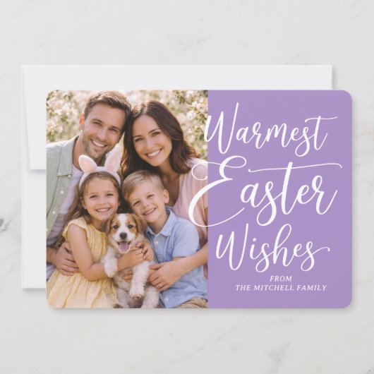 Personalized Family Photo Happy Easter On Purple シーズンカード (正面)