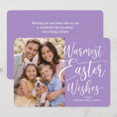 Personalized Family Photo Happy Easter On Purple シーズンカード (正面/裏面)