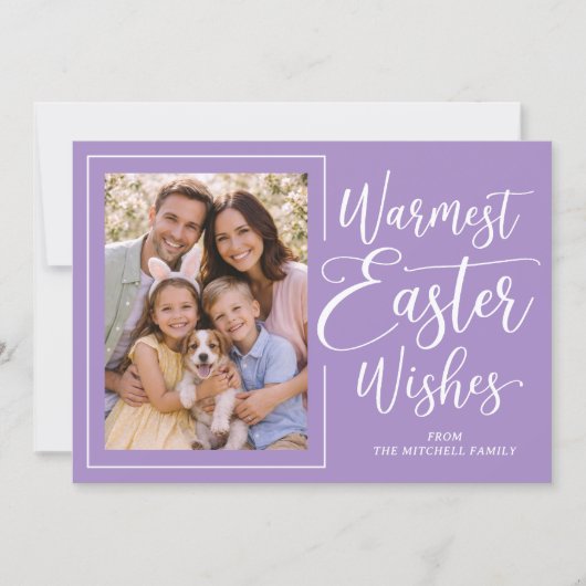 Personalized Family Photo Happy Easter On Purple シーズンカード (正面)