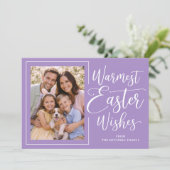 Personalized Family Photo Happy Easter On Purple シーズンカード (スタンド正面)