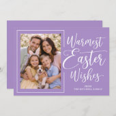 Personalized Family Photo Happy Easter On Purple シーズンカード (正面/裏面)