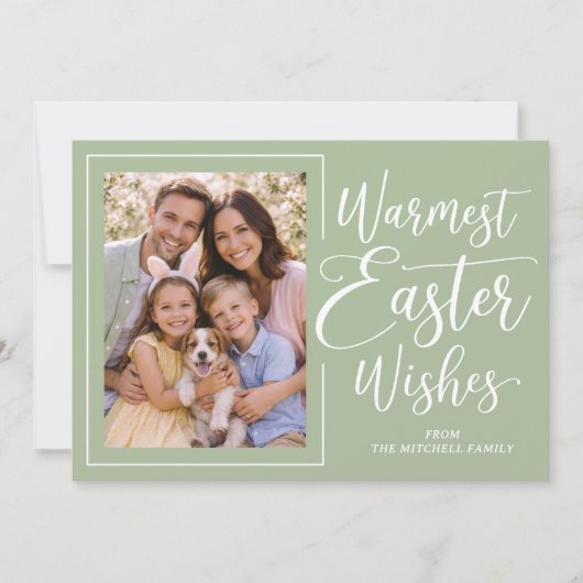 Personalized Family Photo Happy Easter Sage Green シーズンカード (正面)