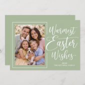 Personalized Family Photo Happy Easter Sage Green シーズンカード (正面/裏面)