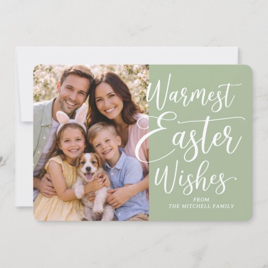 Personalized Family Photo Happy Easter Sage Green シーズンカード (正面)