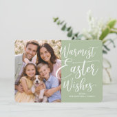Personalized Family Photo Happy Easter Sage Green シーズンカード (スタンド正面)