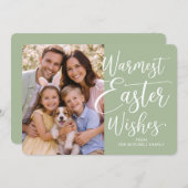 Personalized Family Photo Happy Easter Sage Green シーズンカード (正面/裏面)