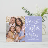 Personalized Family Photo Happy Easter Violet Blue シーズンカード (スタンド正面)