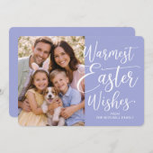 Personalized Family Photo Happy Easter Violet Blue シーズンカード (正面/裏面)