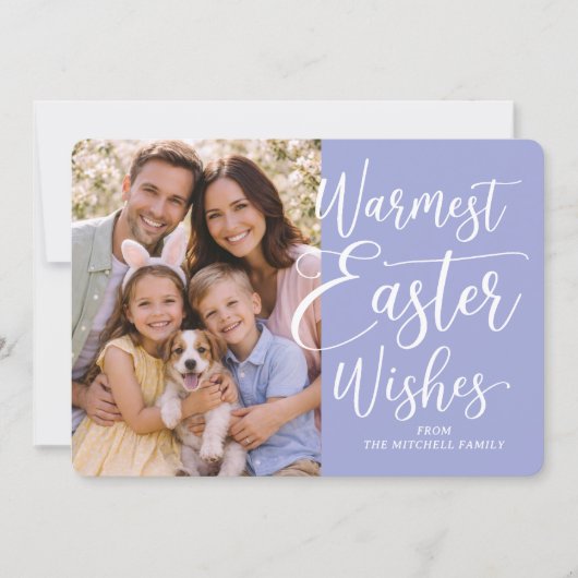 Personalized Family Photo Happy Easter Violet Blue シーズンカード (正面)