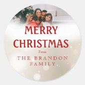 Personalized Family Photo Holiday Holly Christmas ラウンドシール (正面)