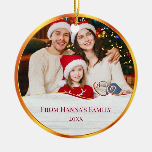 Personalized Family Photo & Merry Christmas セラミックオーナメント (正面)