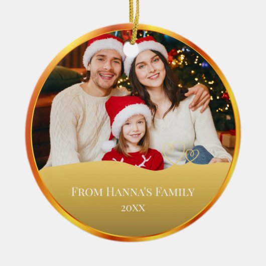 Personalized Family Photo & Merry Christmas セラミックオーナメント (正面)