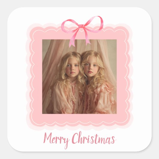 Personalized Family Photo Merry Christmas Sticker スクエアシール (正面)