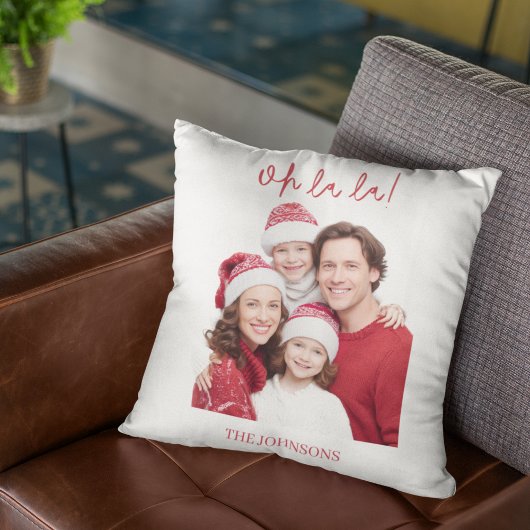 Personalized Family Photo & Name Christmas Pillow クッション
