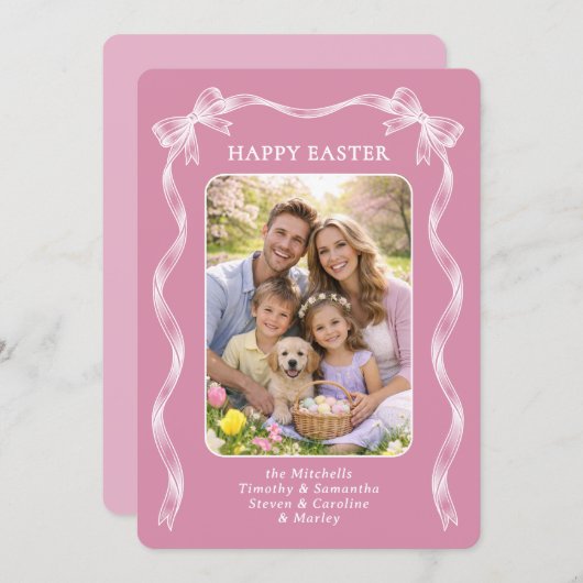 Personalized Family Photo On Mauve Pink Easter シーズンカード (正面/裏面)