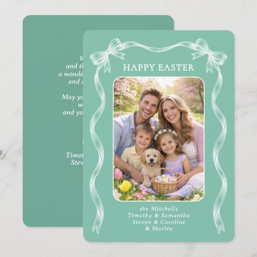 Personalized Family Photo On Mint Green Easter シーズンカード (正面/裏面)