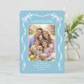 Personalized Family Photo On Robin Egg Blue Easter シーズンカード (スタンド正面)