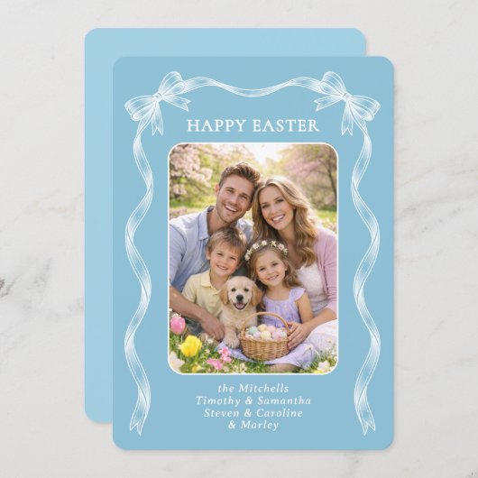 Personalized Family Photo On Robin Egg Blue Easter シーズンカード (正面/裏面)
