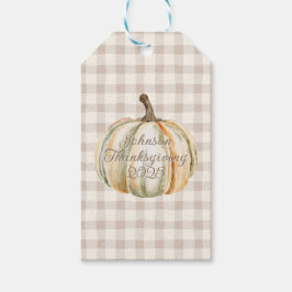 Personalized Family Thanksgiving Neutral Gingham  ギフトタグ