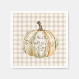 Personalized Family Thanksgiving Neutral Gingham  スタンダードカクテルナプキン