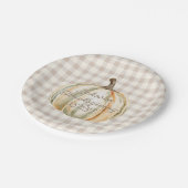 Personalized Family Thanksgiving Neutral Gingham ペーパープレート (アングル)