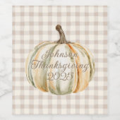 Personalized Family Thanksgiving Neutral Gingham  ワインラベル (シングルラベル)